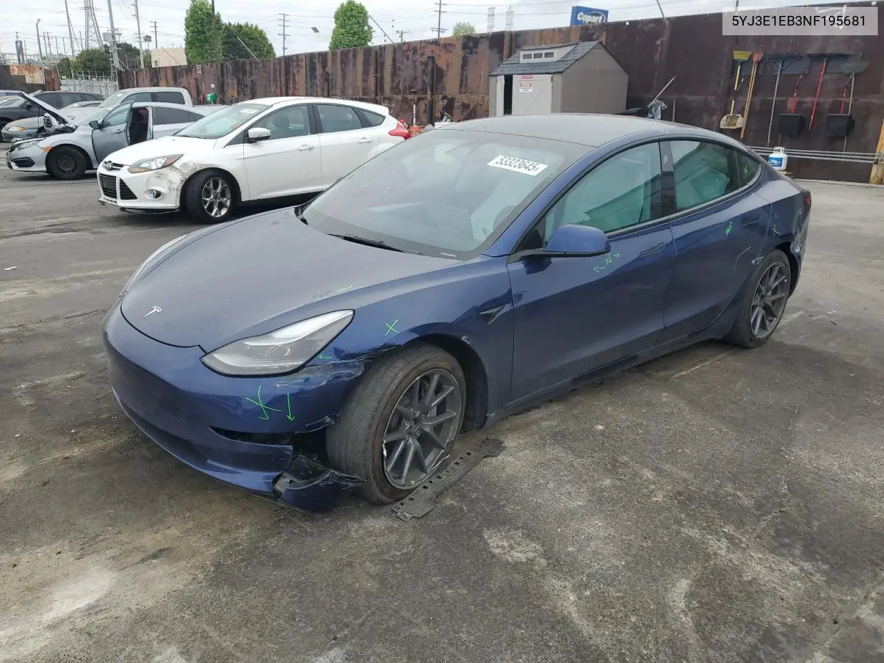 2022 Tesla Model 3 VIN: 5YJ3E1EB3NF195681 Lot: 53323645