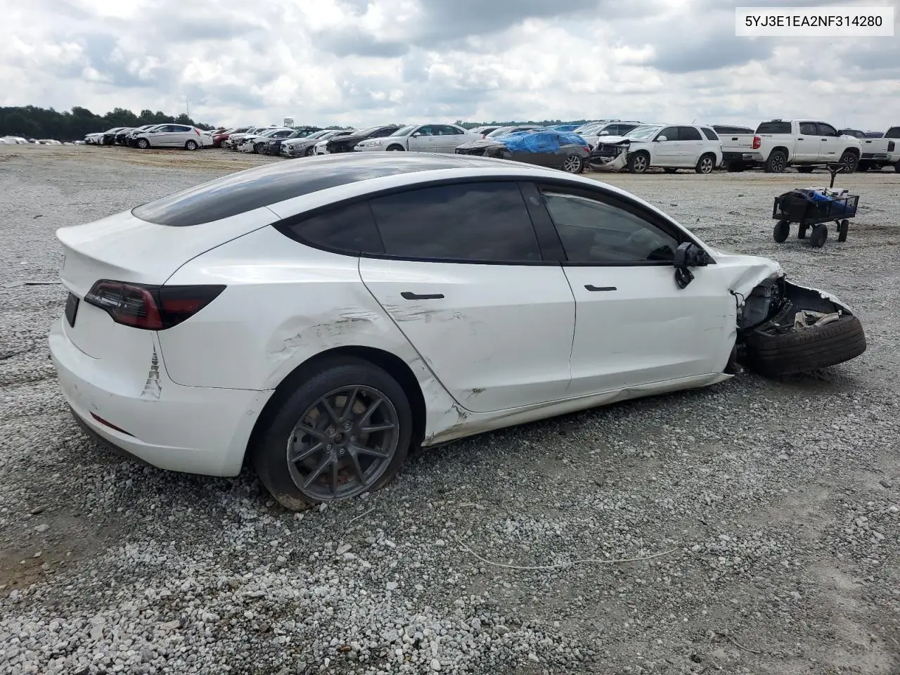 2022 Tesla Model 3 VIN: 5YJ3E1EA2NF314280 Lot: 55970095