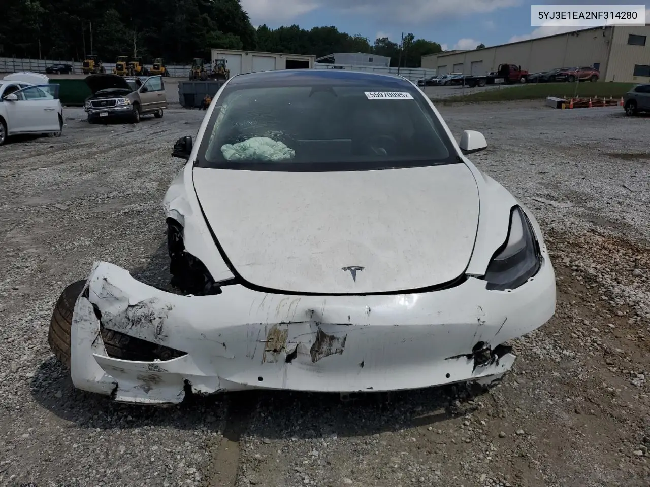 2022 Tesla Model 3 VIN: 5YJ3E1EA2NF314280 Lot: 55970095
