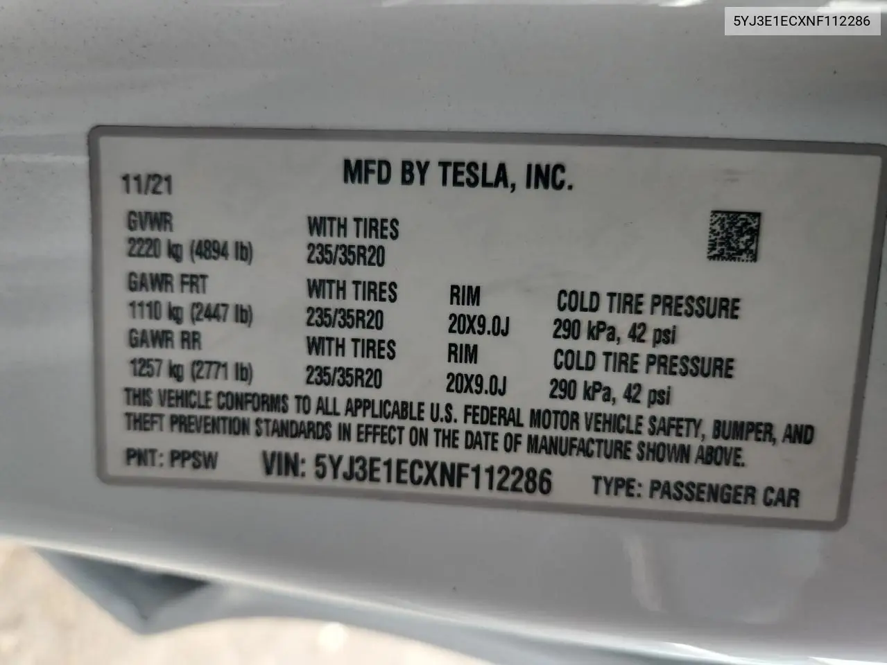 2022 Tesla Model 3 VIN: 5YJ3E1ECXNF112286 Lot: 62369085