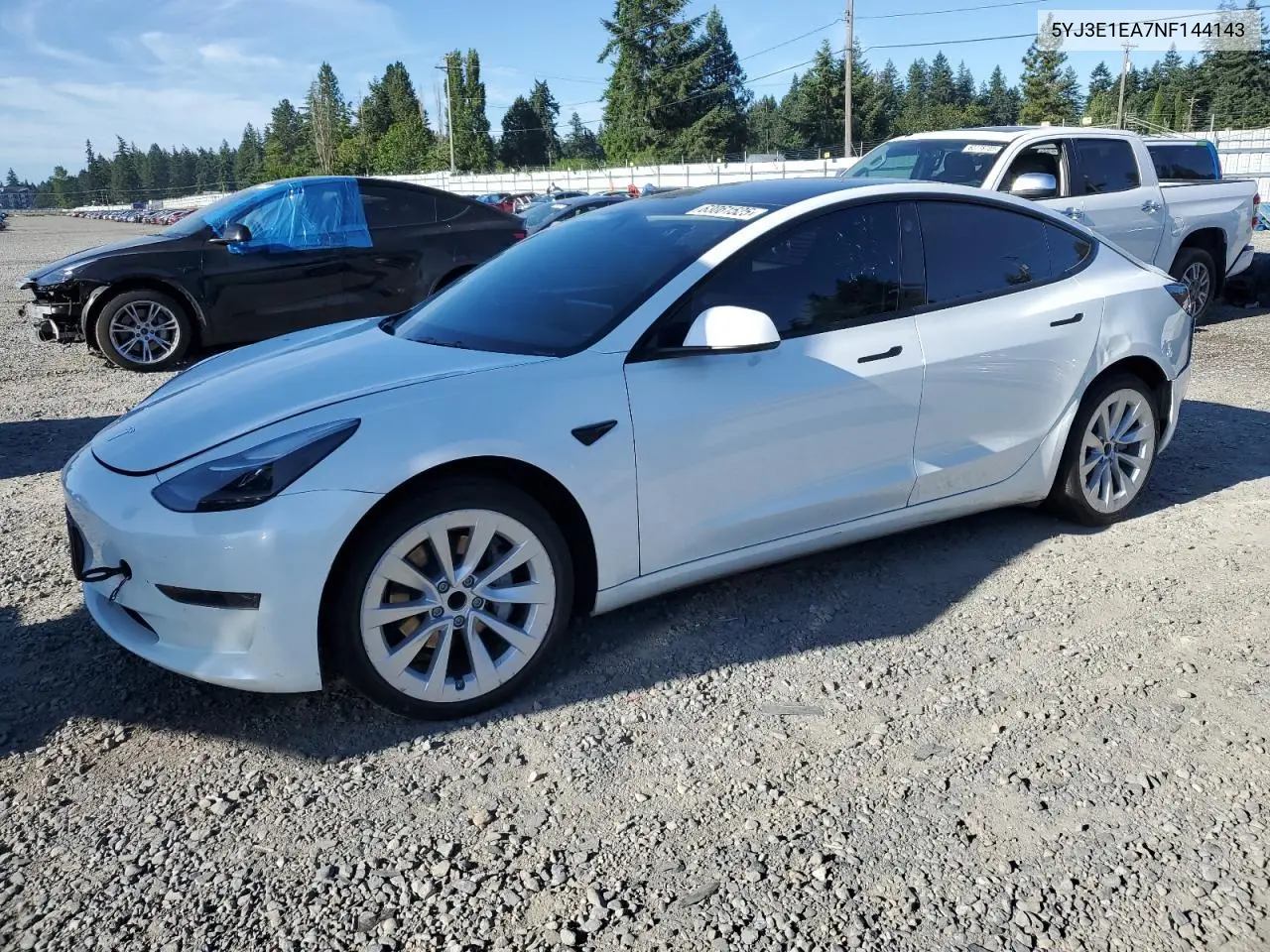 2022 Tesla Model 3 VIN: 5YJ3E1EA7NF144143 Lot: 63061525