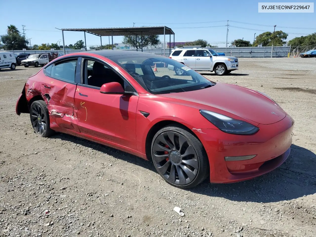 2022 Tesla Model 3 VIN: 5YJ3E1EC9NF229647 Lot: 63116905