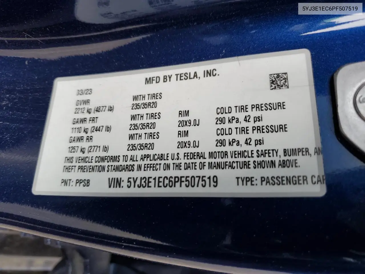 2023 Tesla Model 3 VIN: 5YJ3E1EC6PF507519 Lot: 56688775