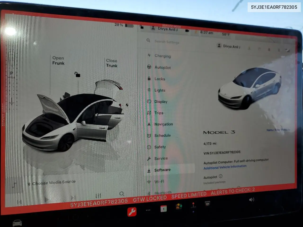 2024 Tesla Model 3 VIN: 5YJ3E1EA0RF782305 Lot: 62915685