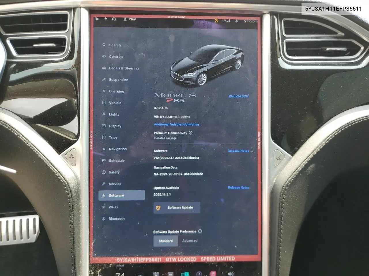2014 Tesla Model S VIN: 5YJSA1H11EFP36611 Lot: 59544085
