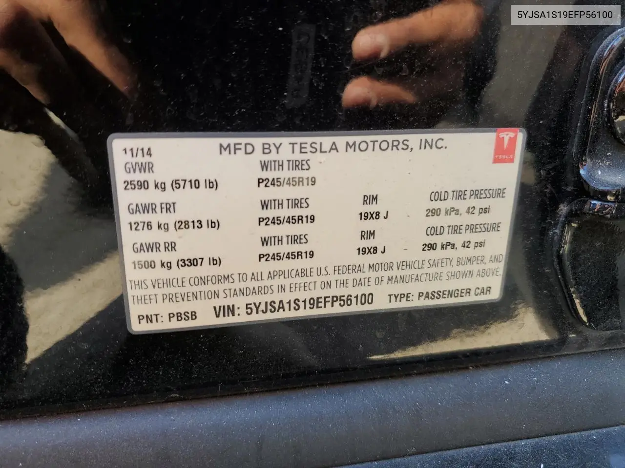 2014 Tesla Model S VIN: 5YJSA1S19EFP56100 Lot: 62331725