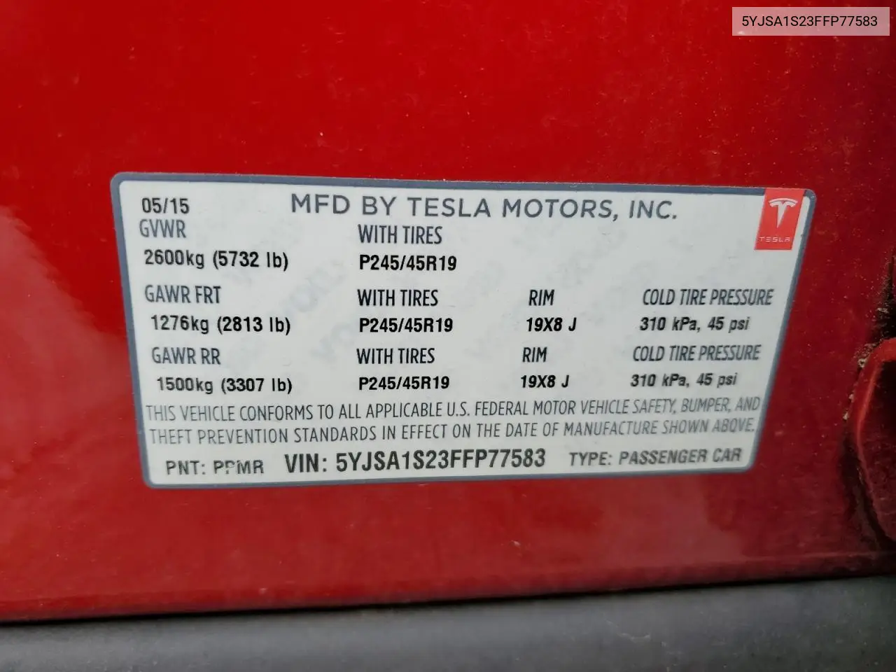 2015 Tesla Model S 70D VIN: 5YJSA1S23FFP77583 Lot: 56042205