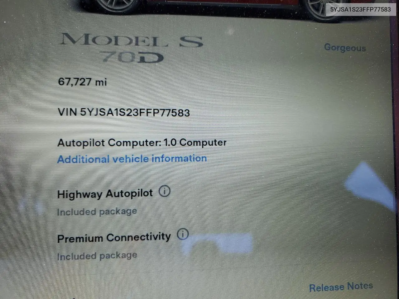 2015 Tesla Model S 70D VIN: 5YJSA1S23FFP77583 Lot: 56042205
