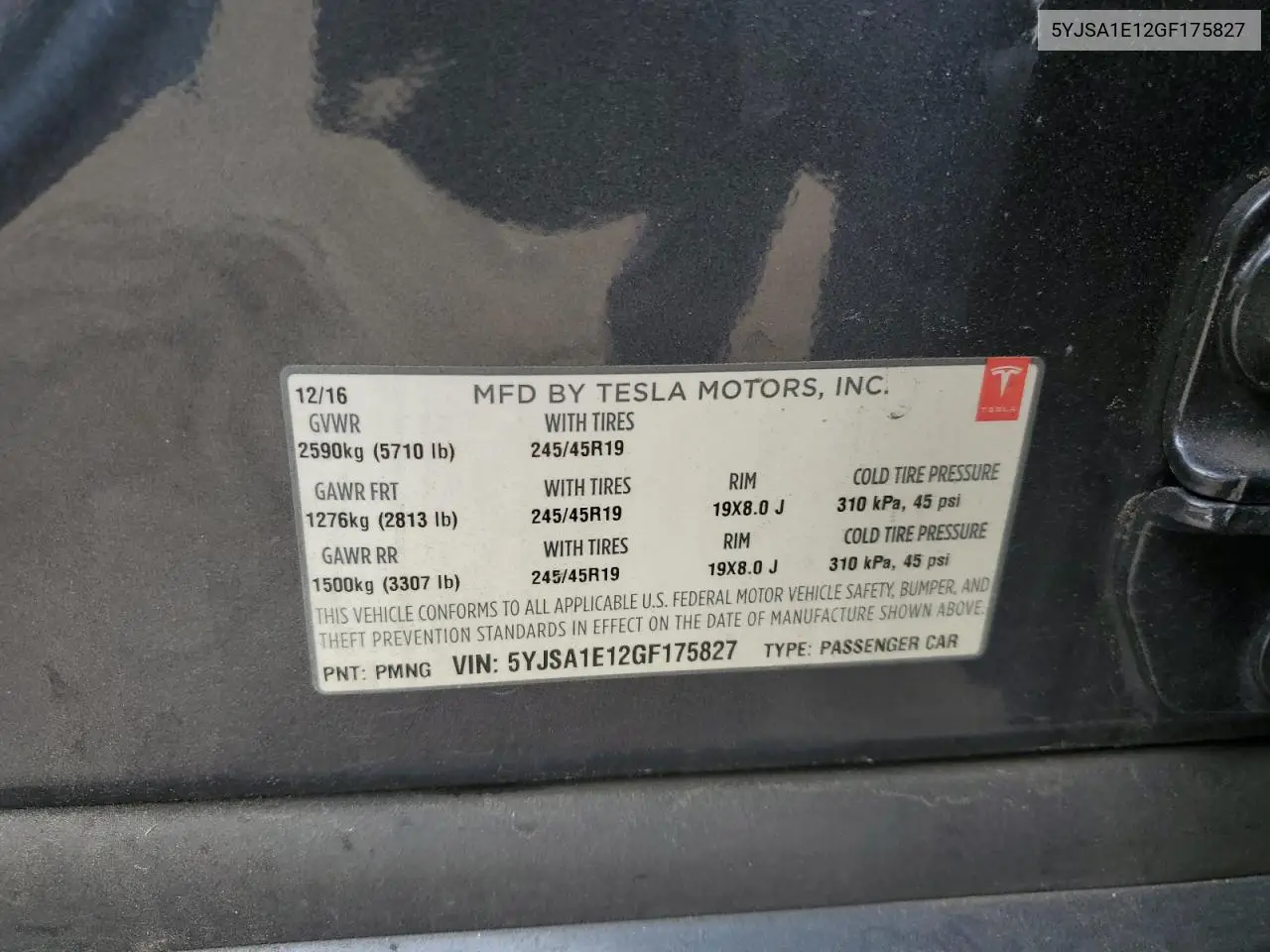 2016 Tesla Model S VIN: 5YJSA1E12GF175827 Lot: 55791375