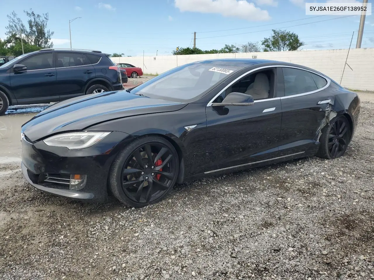 2016 Tesla Model S VIN: 5YJSA1E26GF138952 Lot: 62130065