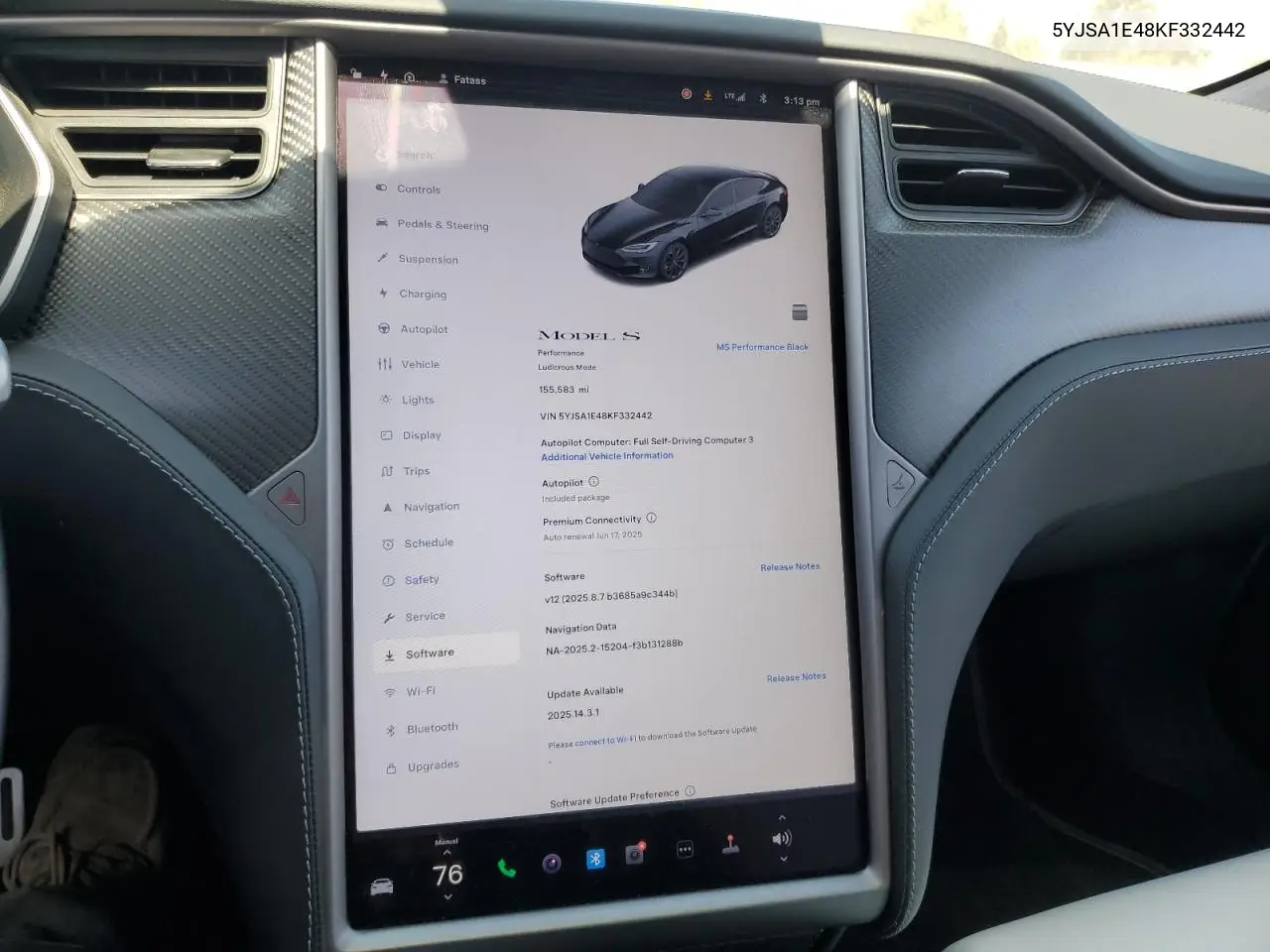 2019 Tesla Model S VIN: 5YJSA1E48KF332442 Lot: 58817505