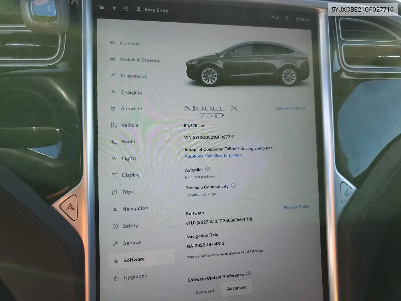 2016 Tesla Model X VIN: 5YJXCBE21GF027716 Lot: 62793665