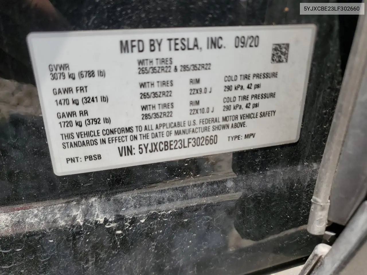 2020 Tesla Model X VIN: 5YJXCBE23LF302660 Lot: 54181524