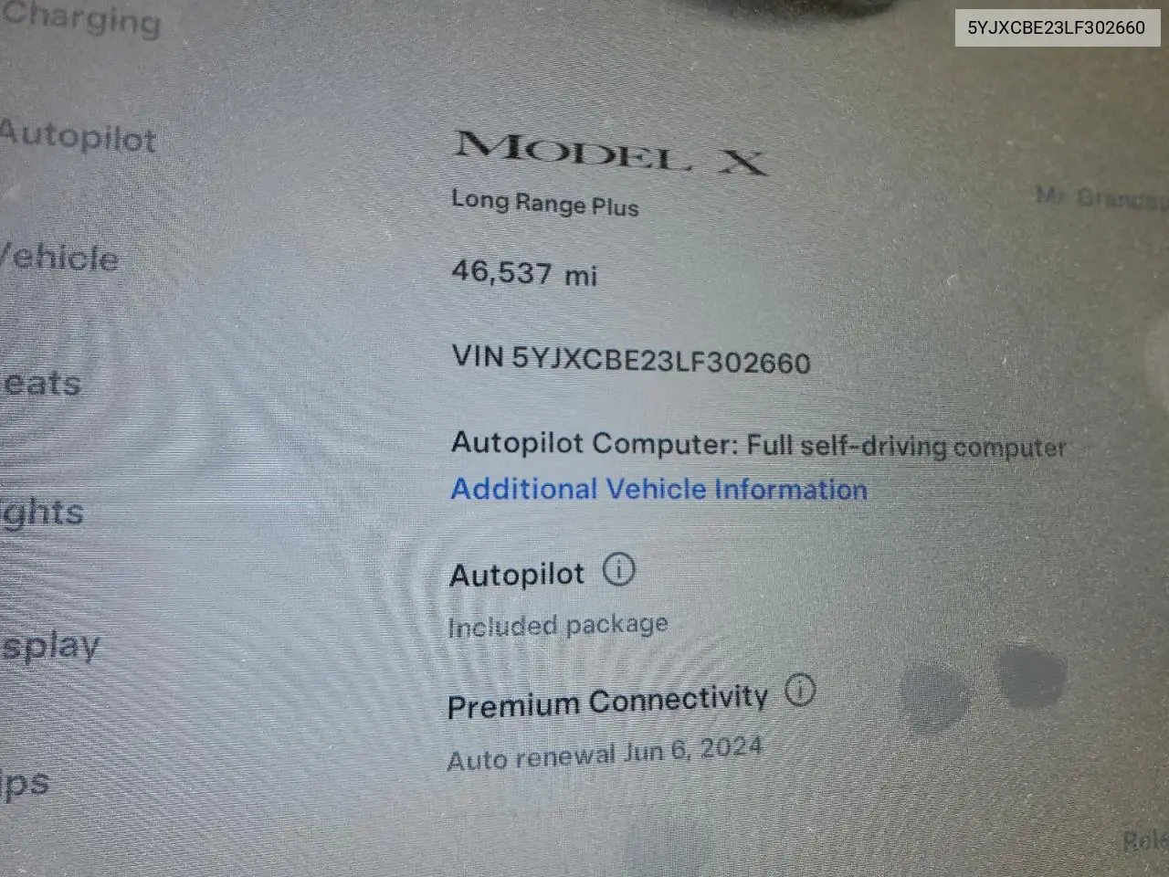 2020 Tesla Model X VIN: 5YJXCBE23LF302660 Lot: 54181524