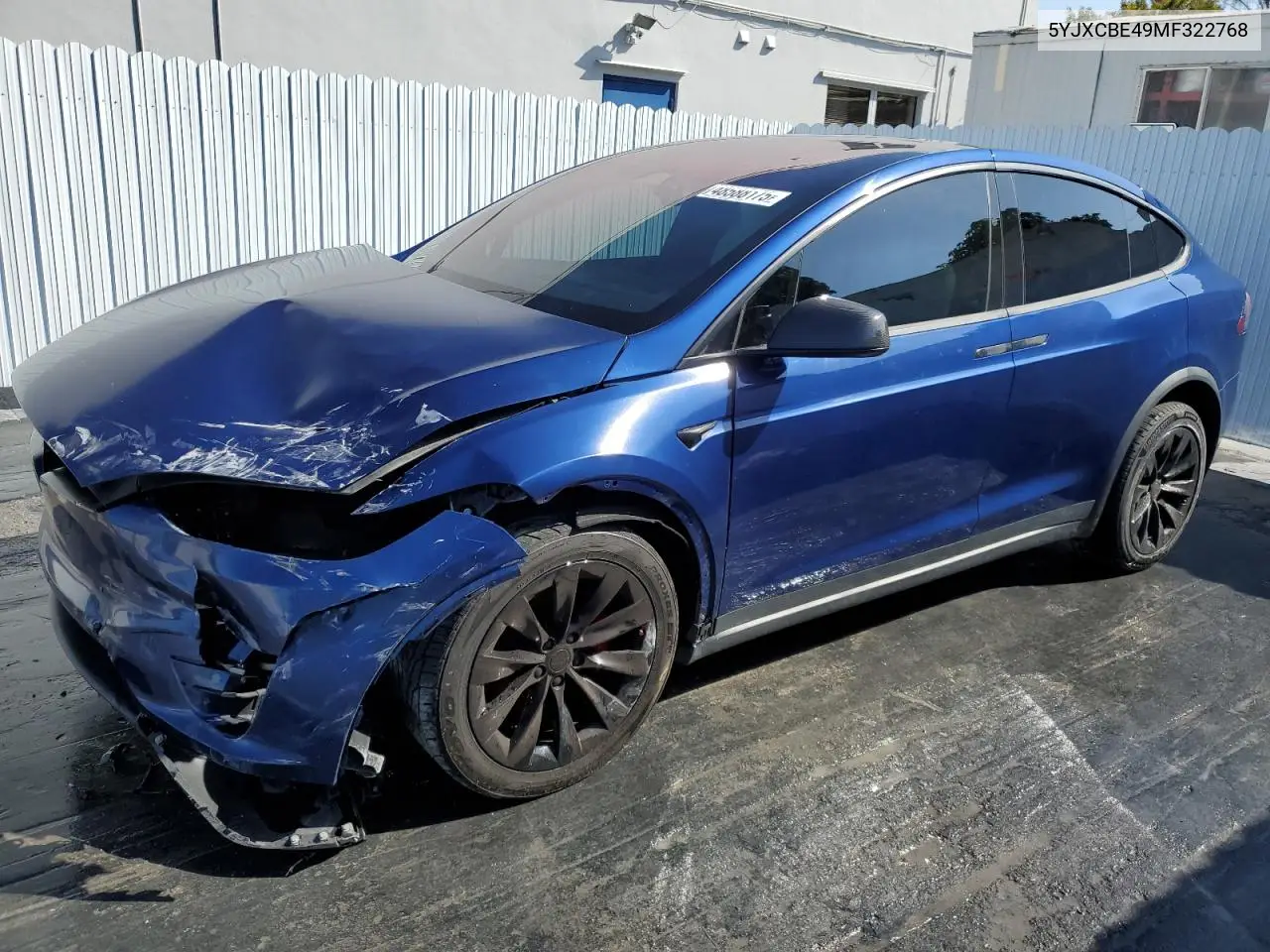 2021 Tesla Model X VIN: 5YJXCBE49MF322768 Lot: 48588175