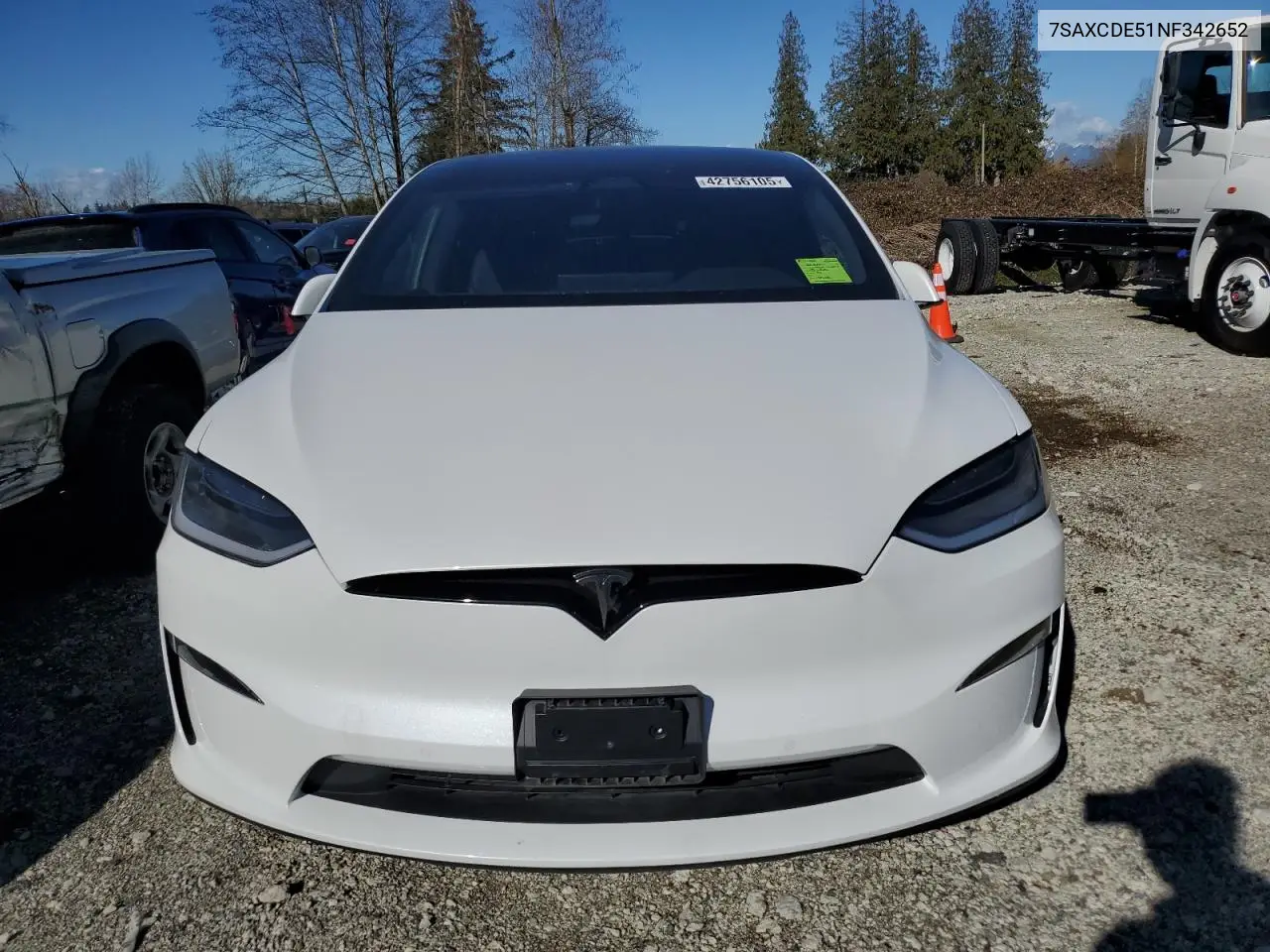 2022 Tesla Model X VIN: 7SAXCDE51NF342652 Lot: 42756105