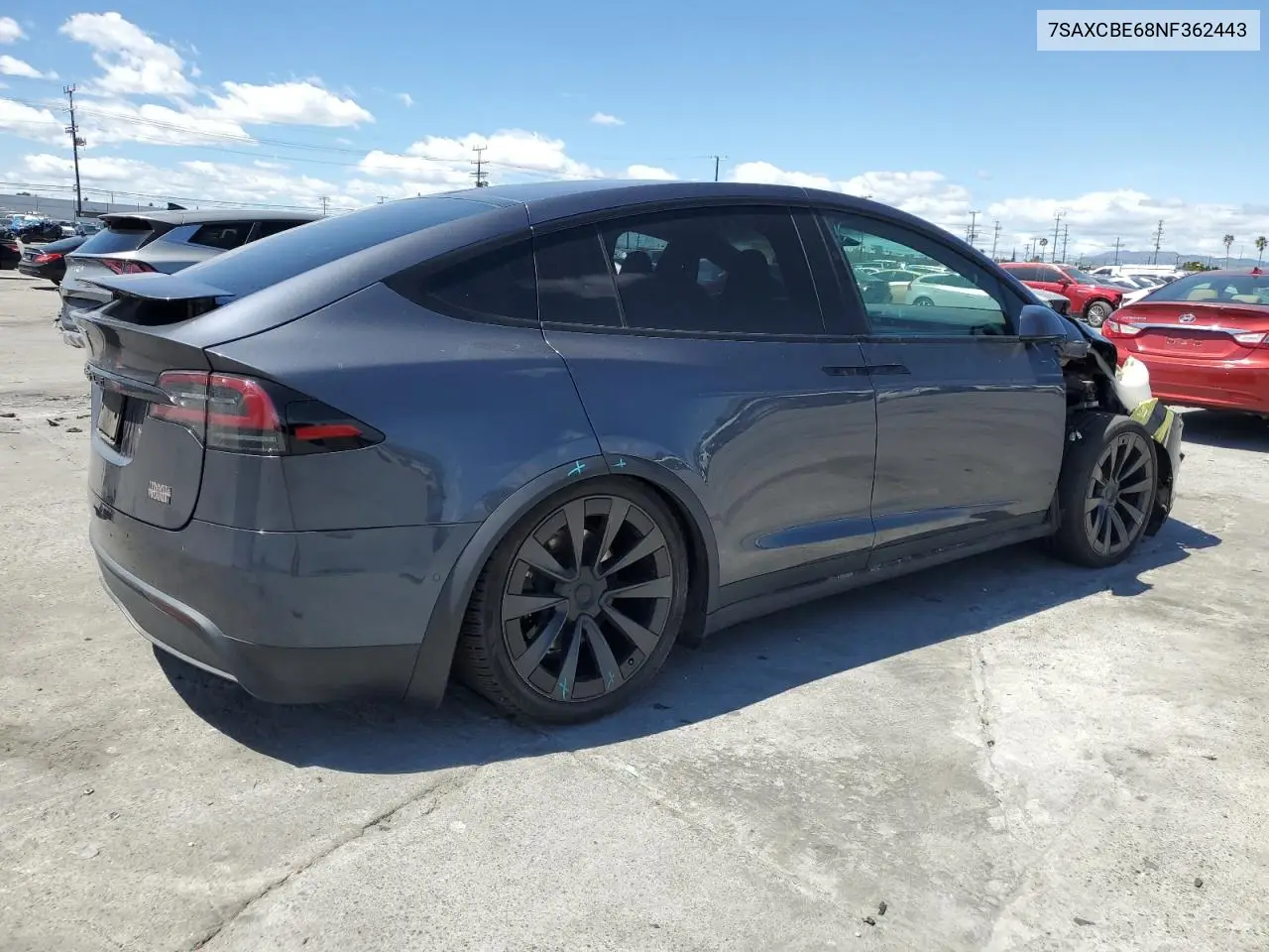 2022 Tesla Model X VIN: 7SAXCBE68NF362443 Lot: 51074015