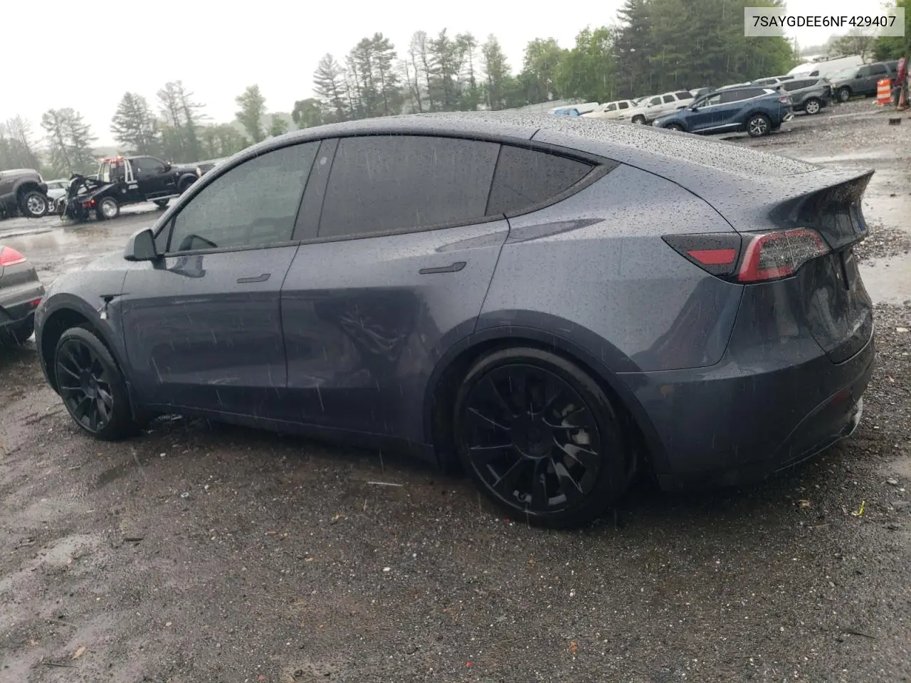 2022 Tesla Model Y VIN: 7SAYGDEE6NF429407 Lot: 52727905