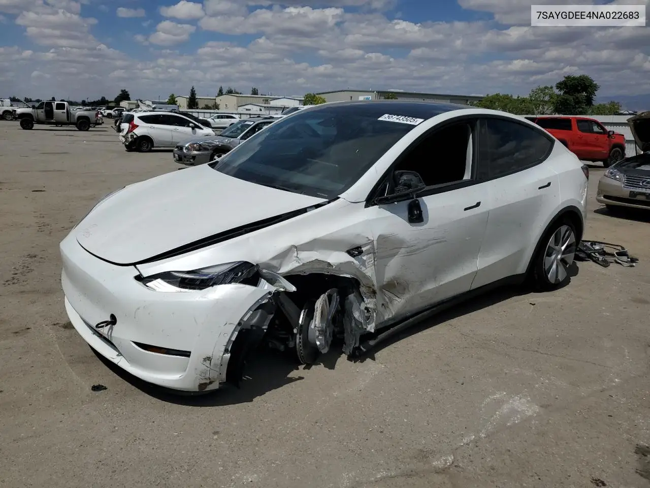 2022 Tesla Model Y VIN: 7SAYGDEE4NA022683 Lot: 56743505