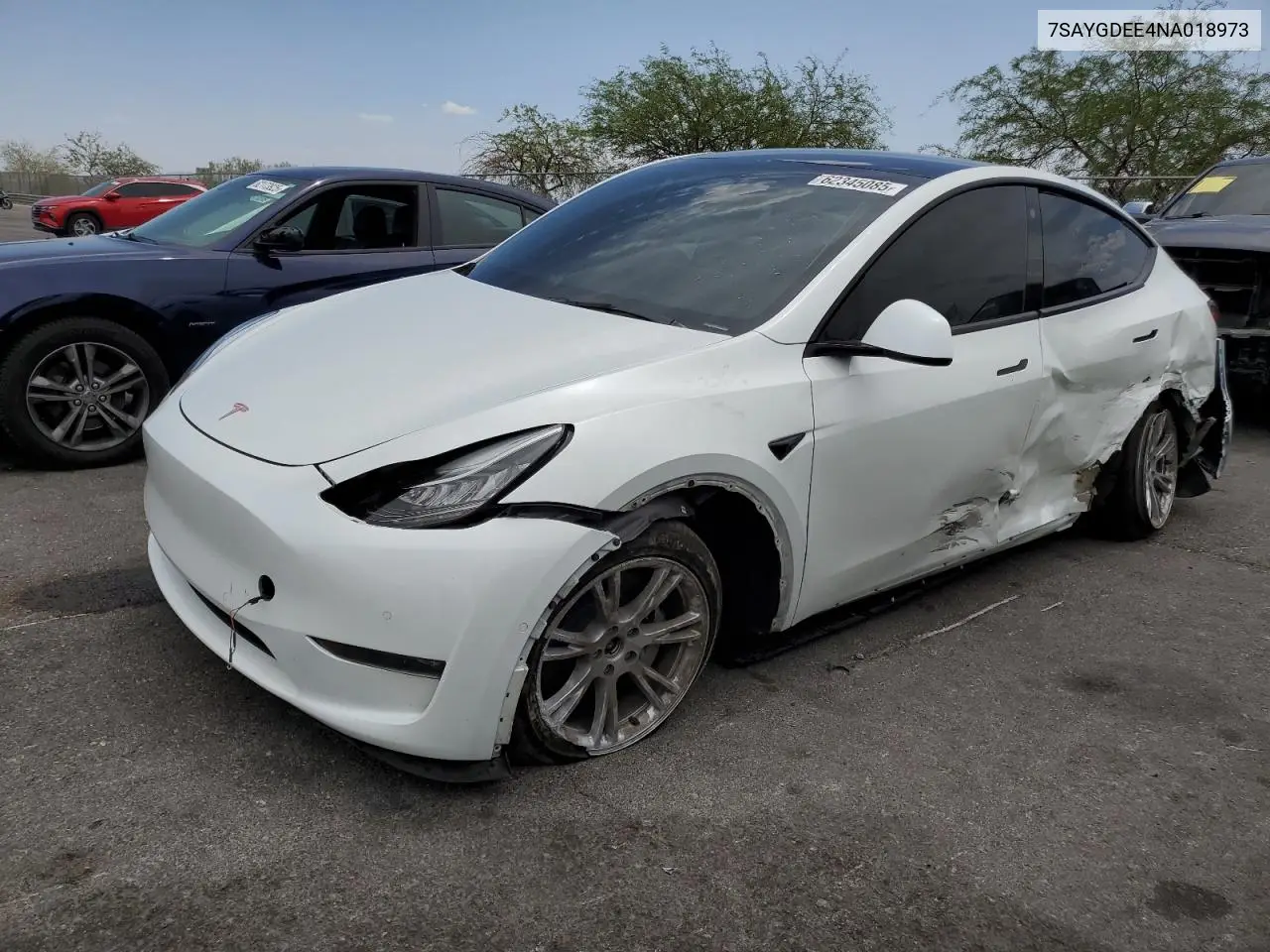 2022 Tesla Model Y VIN: 7SAYGDEE4NA018973 Lot: 62345085