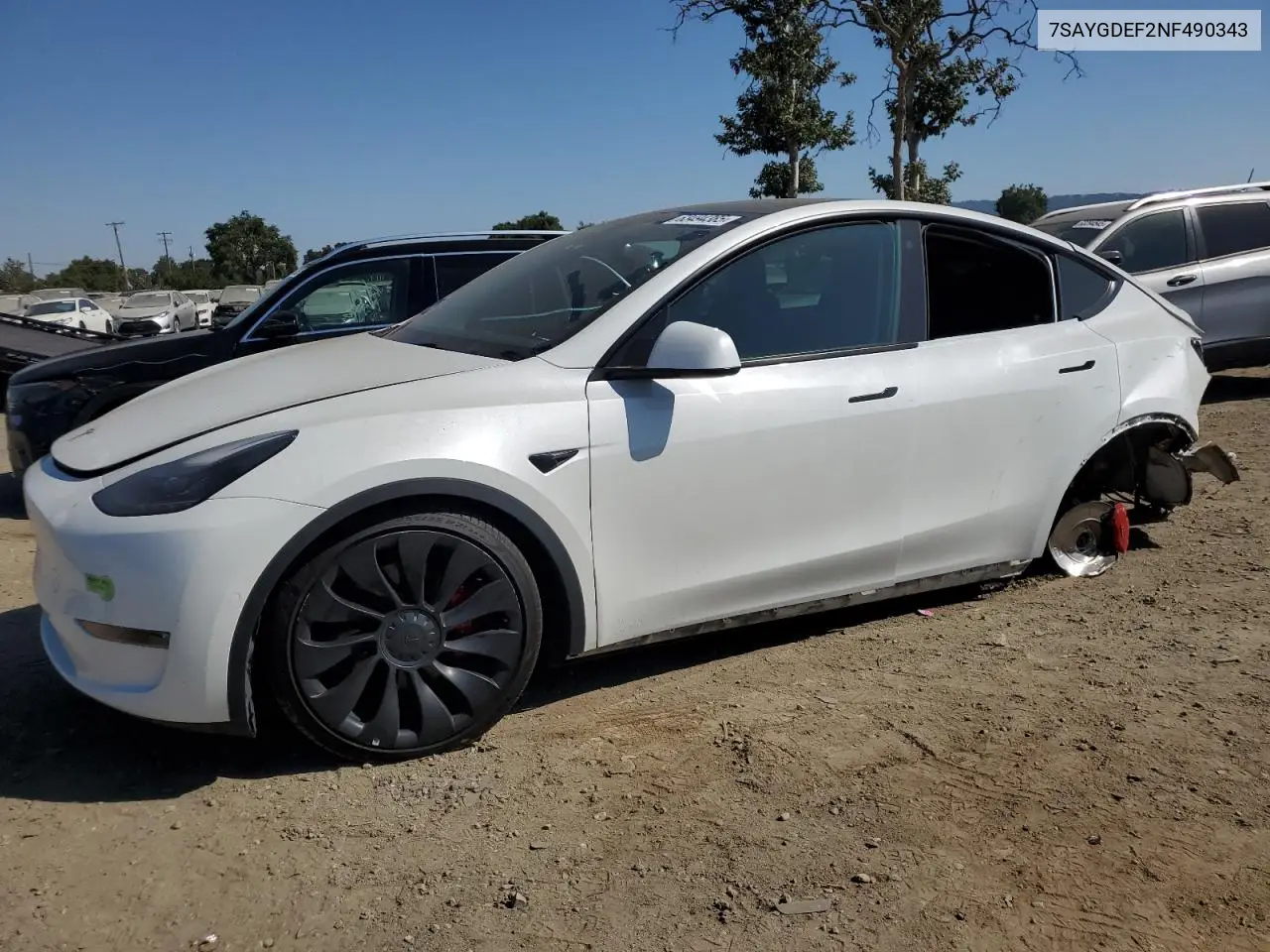 2022 Tesla Model Y VIN: 7SAYGDEF2NF490343 Lot: 63494385