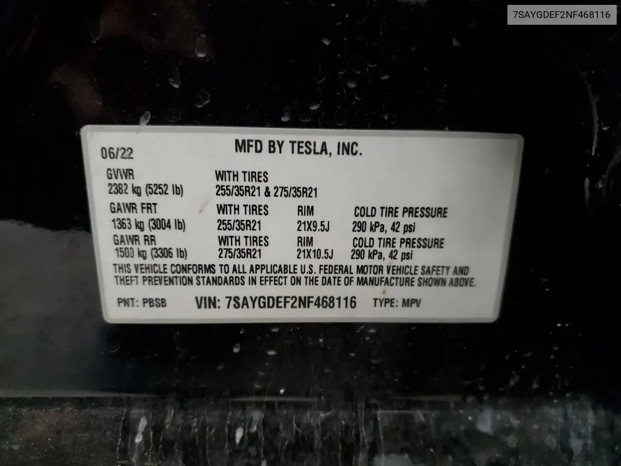 2022 Tesla Model Y VIN: 7SAYGDEF2NF468116 Lot: 64665415