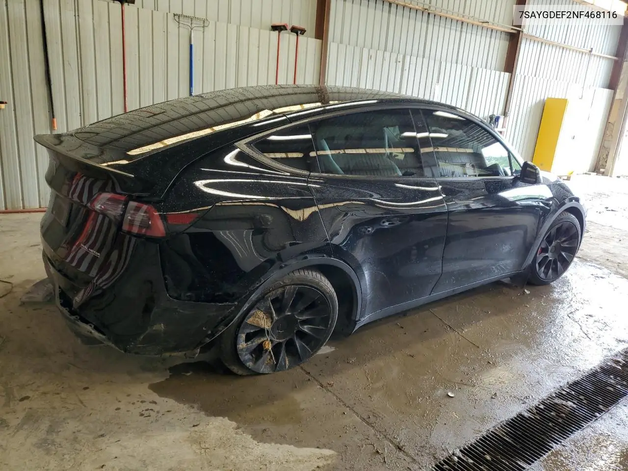 2022 Tesla Model Y VIN: 7SAYGDEF2NF468116 Lot: 64665415
