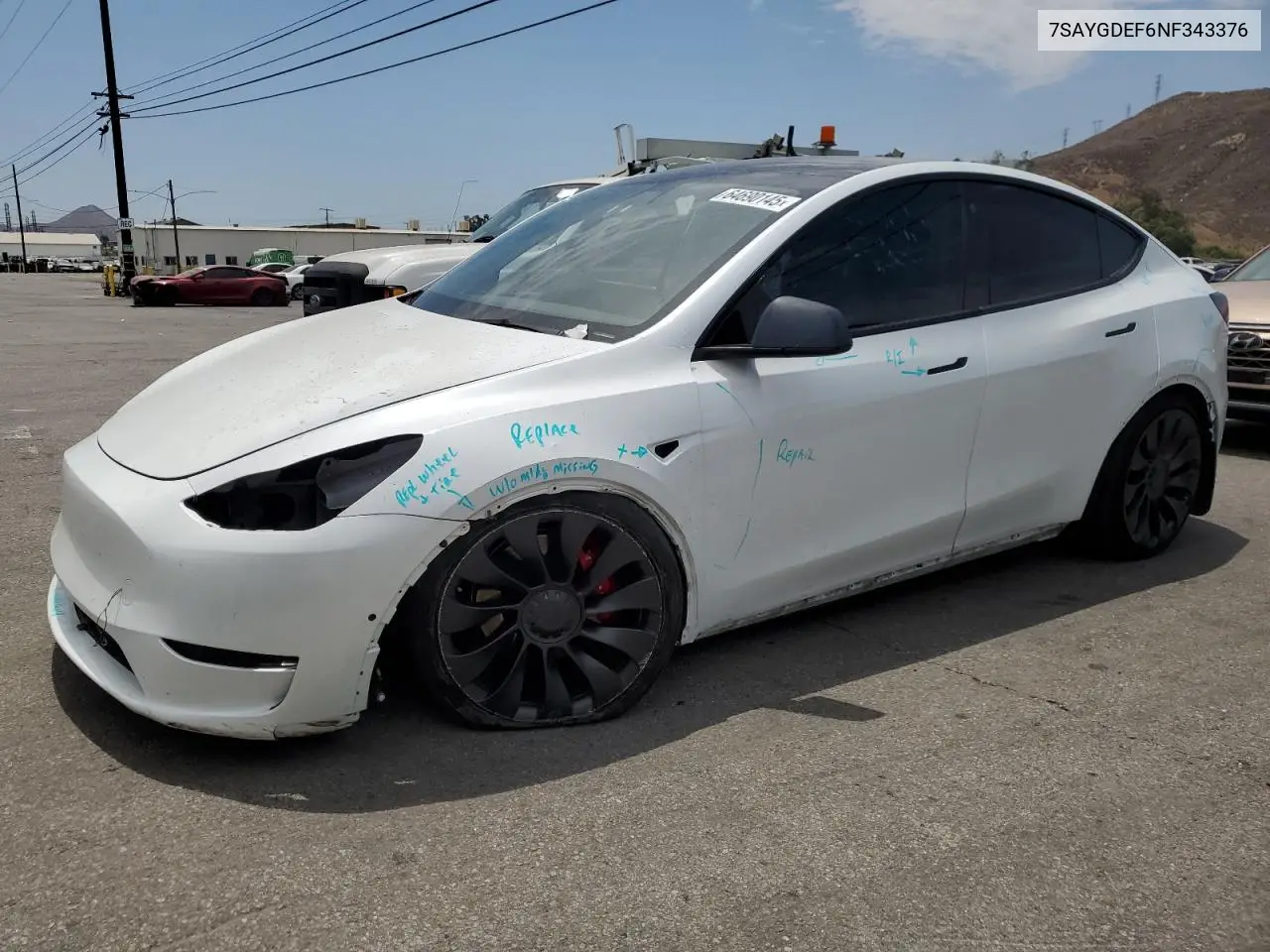 2022 Tesla Model Y VIN: 7SAYGDEF6NF343376 Lot: 64690145