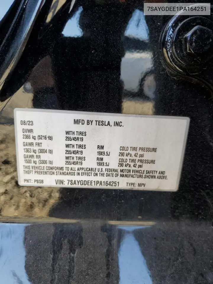 2023 Tesla Model Y VIN: 7SAYGDEE1PA164251 Lot: 61552595