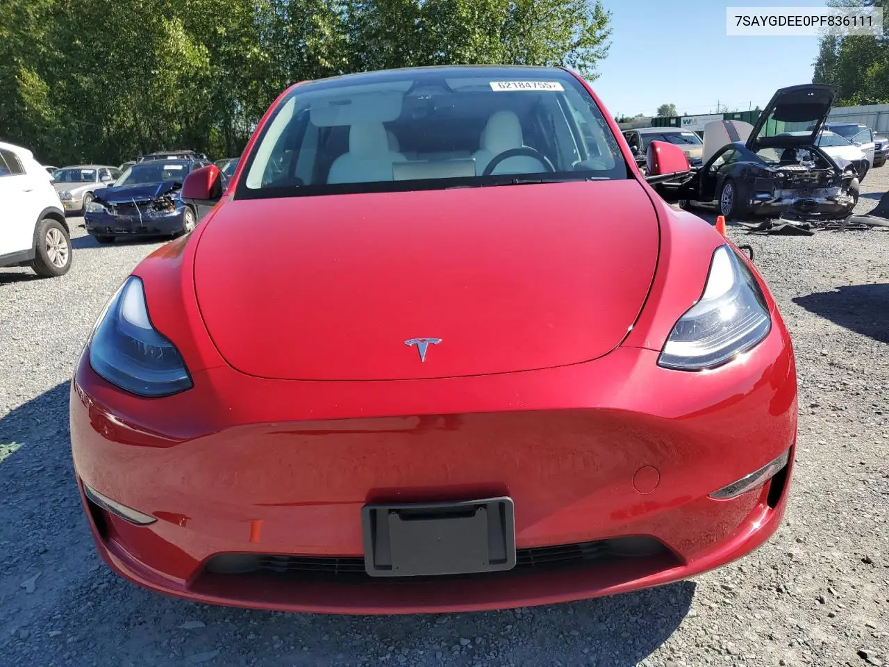 2023 Tesla Model Y VIN: 7SAYGDEE0PF836111 Lot: 62184755