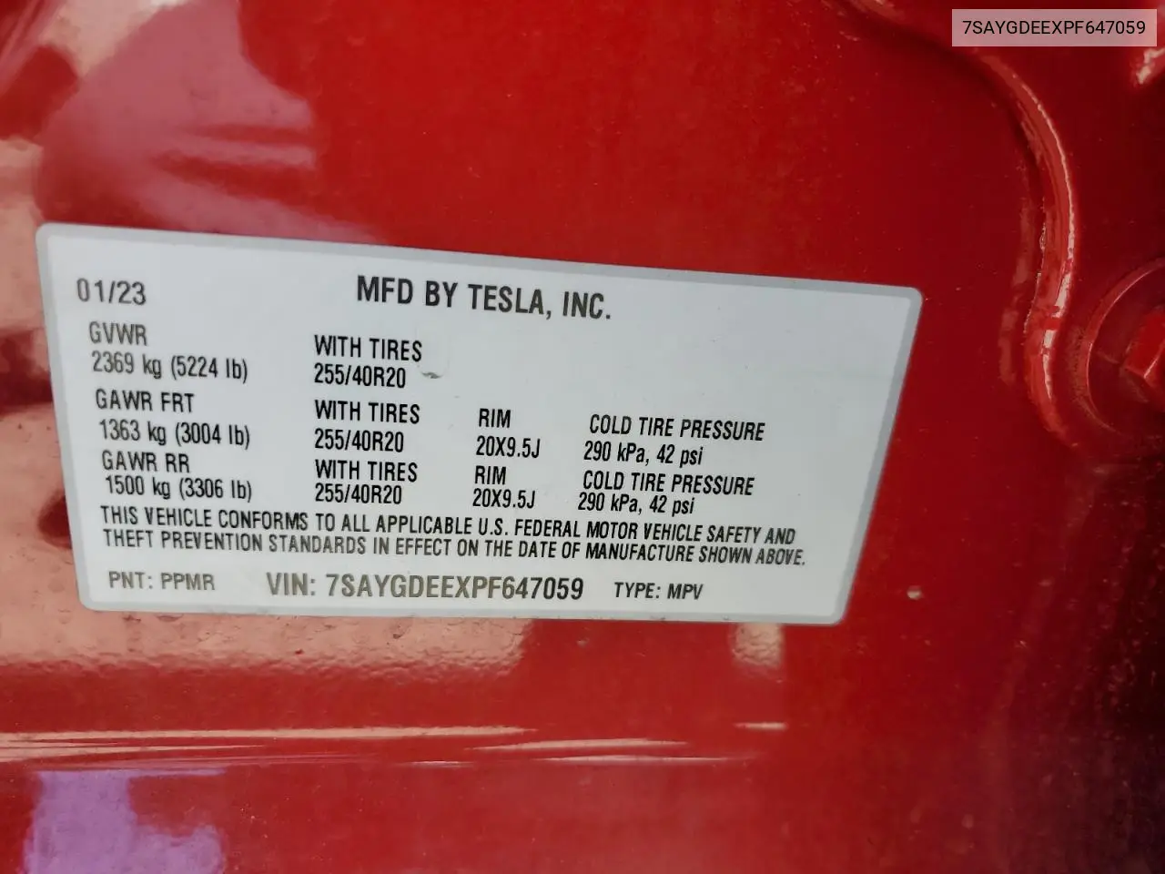 2023 Tesla Model Y VIN: 7SAYGDEEXPF647059 Lot: 62734605