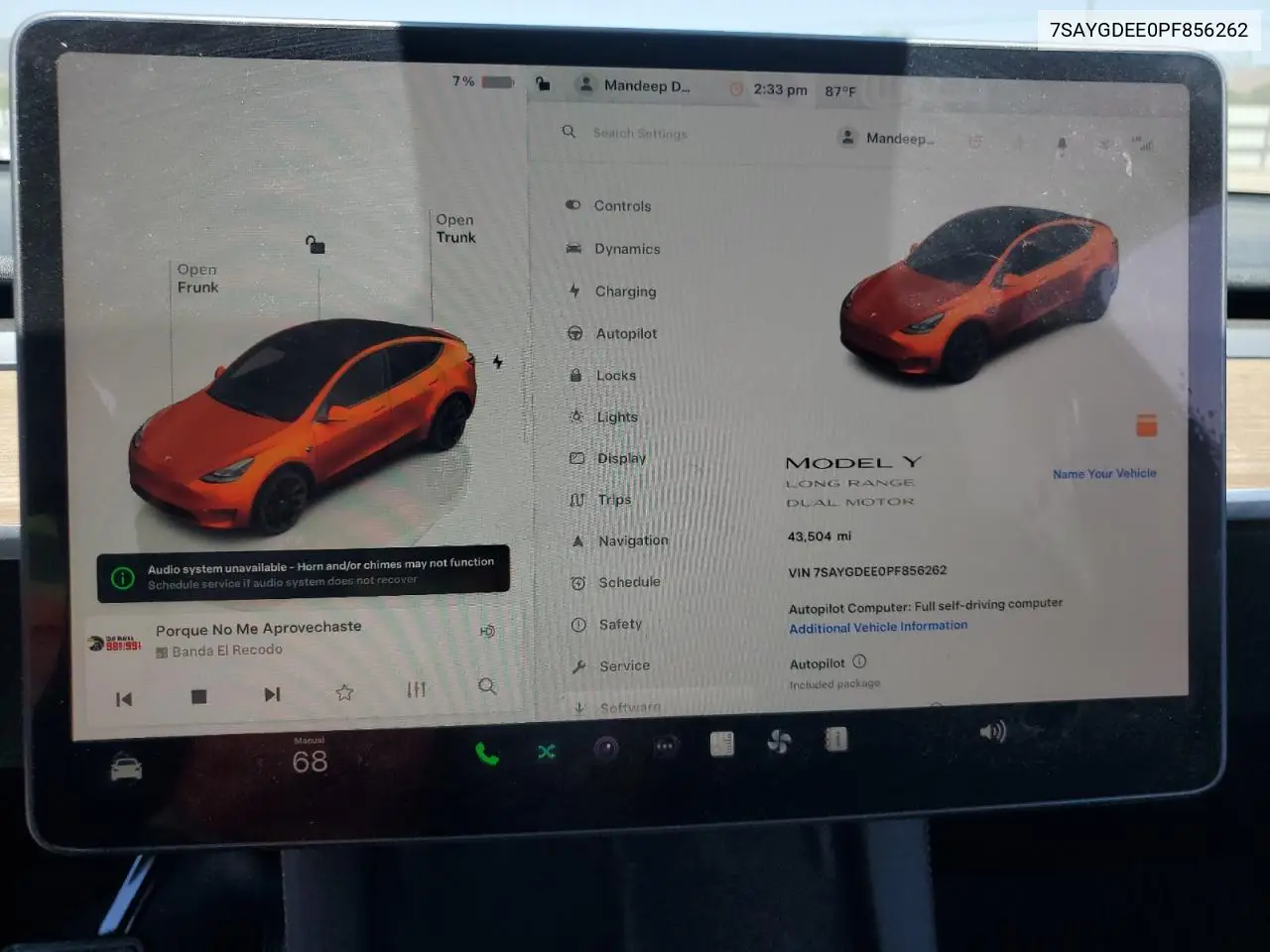 2023 Tesla Model Y VIN: 7SAYGDEE0PF856262 Lot: 63017675