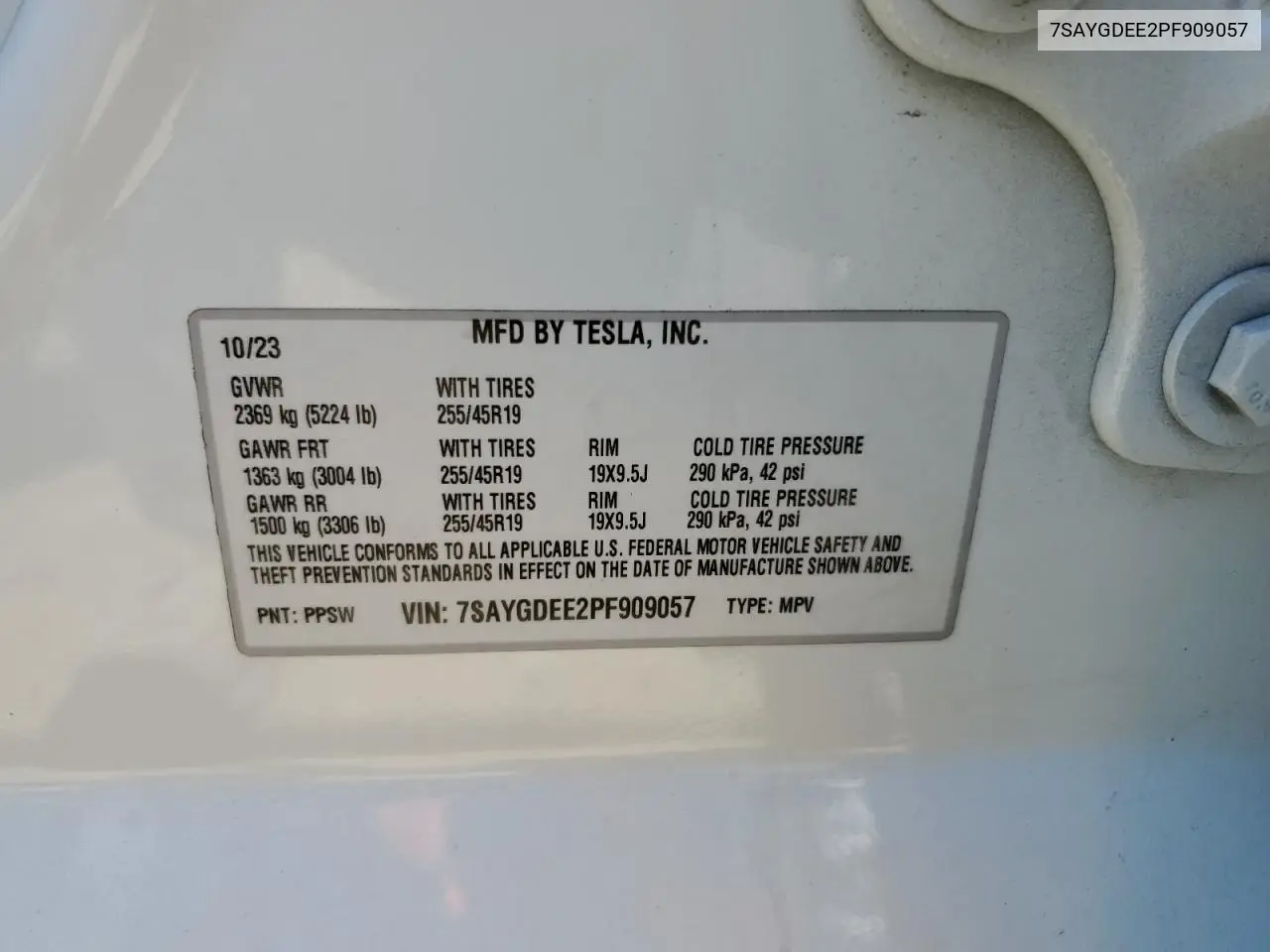 2023 Tesla Model Y VIN: 7SAYGDEE2PF909057 Lot: 64988675