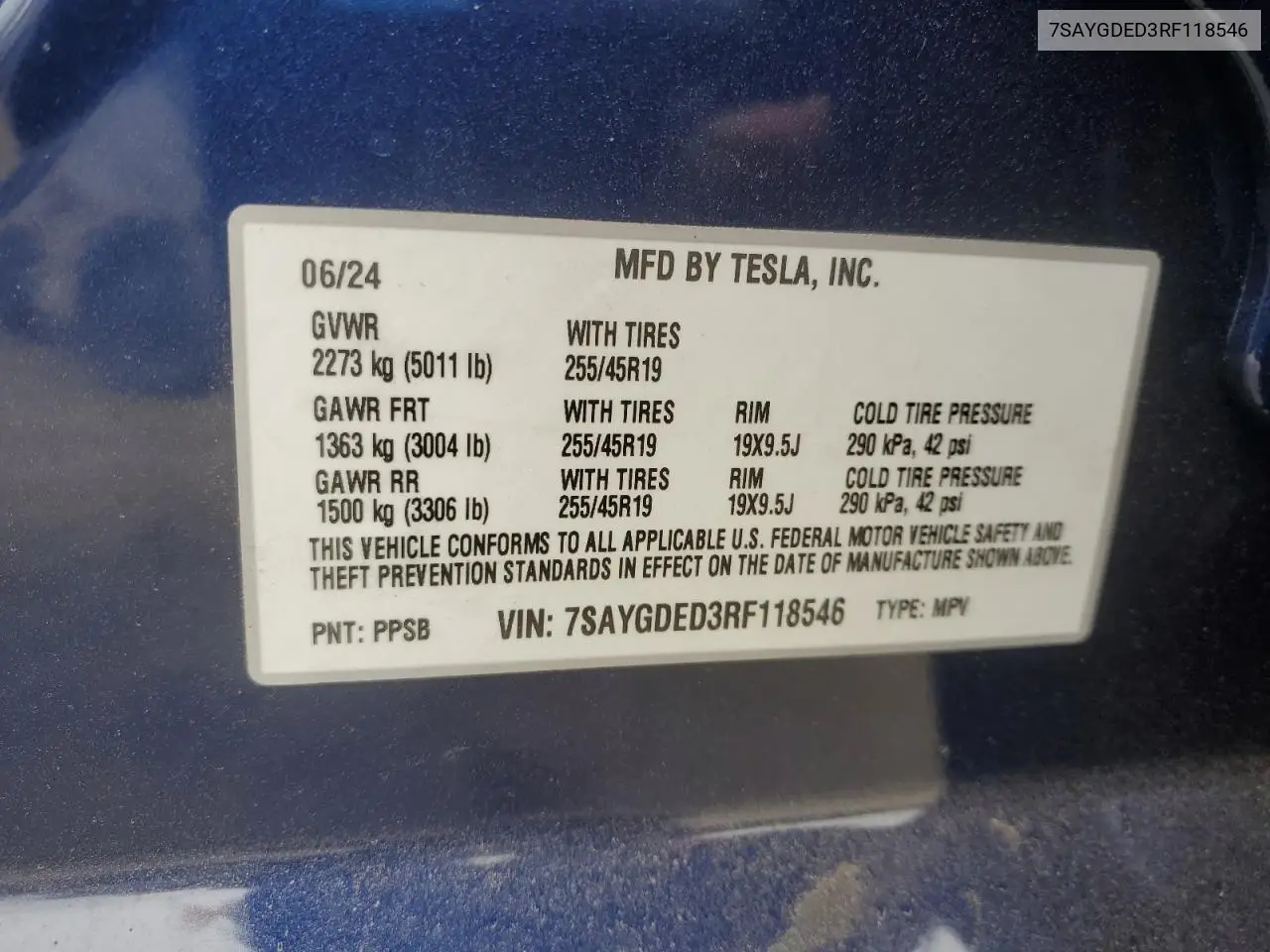 2024 Tesla Model Y VIN: 7SAYGDED3RF118546 Lot: 56573375