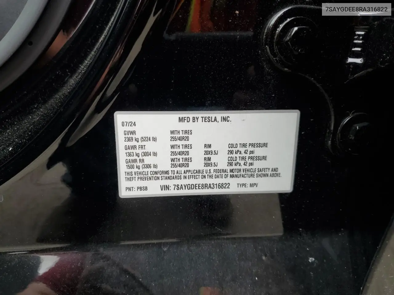 2024 Tesla Model Y VIN: 7SAYGDEE8RA316822 Lot: 60918505