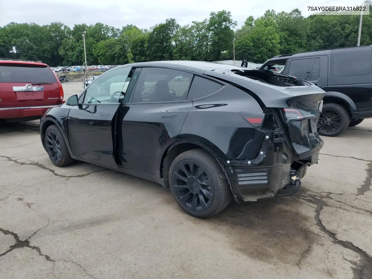 2024 Tesla Model Y VIN: 7SAYGDEE8RA316822 Lot: 60918505