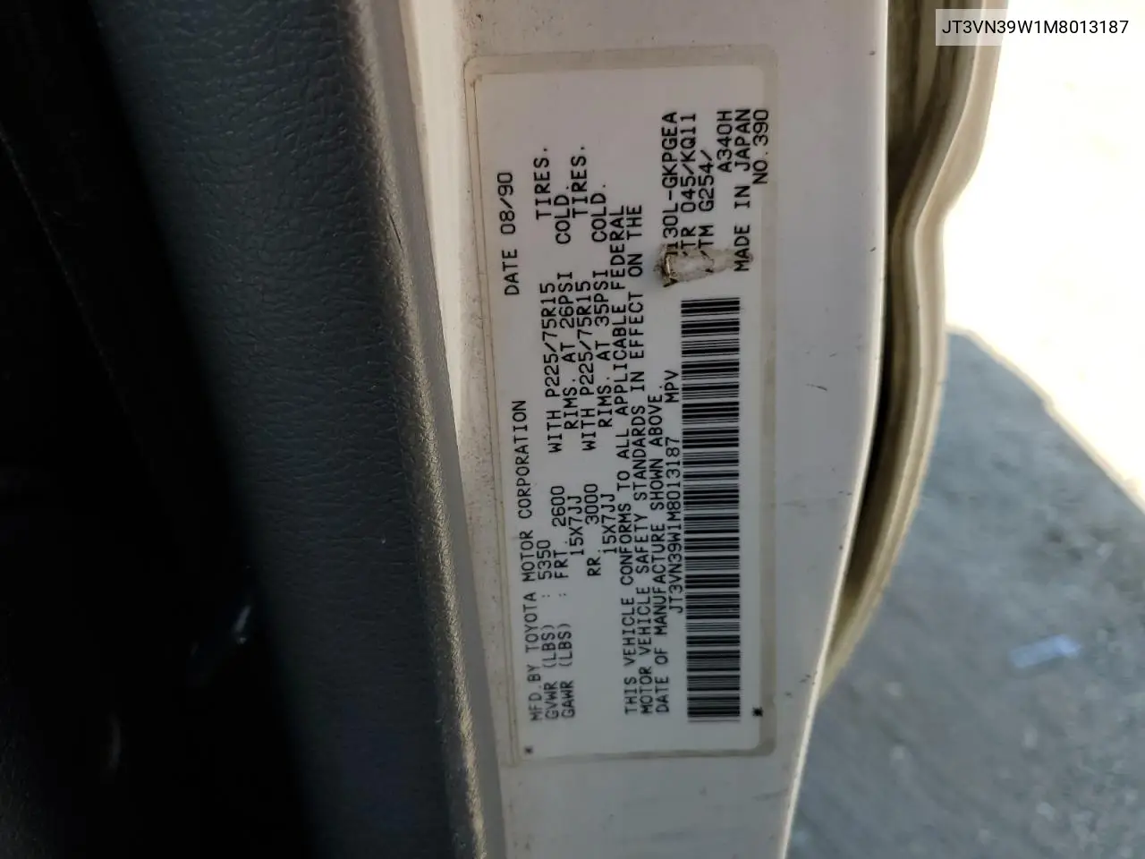 1991 Toyota 4Runner Vn39 Sr5 VIN: JT3VN39W1M8013187 Lot: 54936975