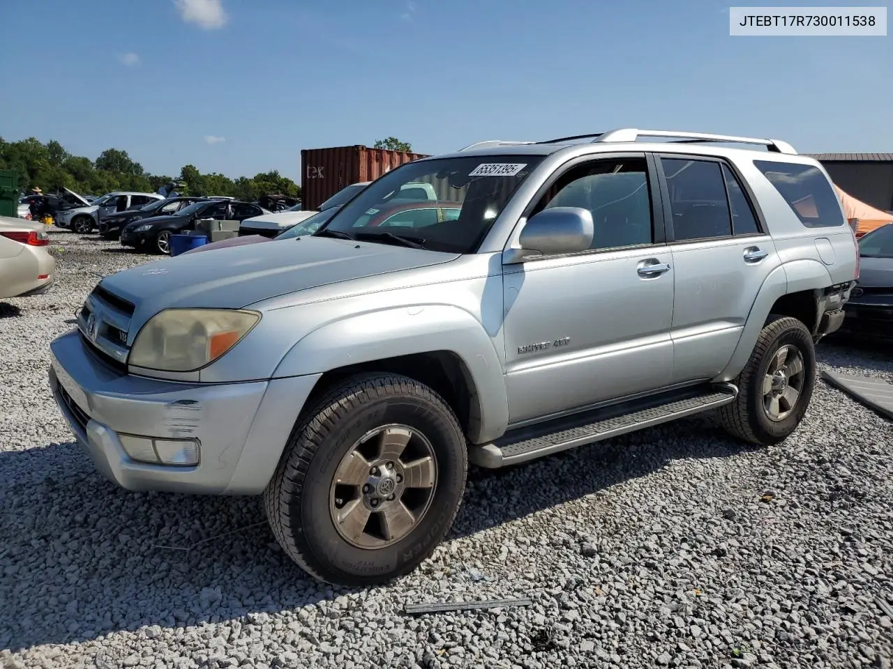 2003 Toyota 4Runner Limited VIN: JTEBT17R730011538 Lot: 65351395