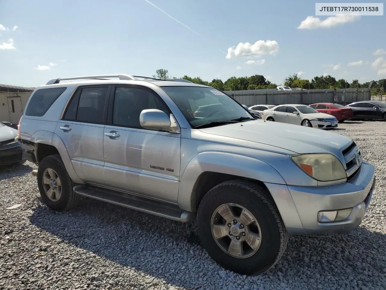 2003 Toyota 4Runner Limited VIN: JTEBT17R730011538 Lot: 65351395