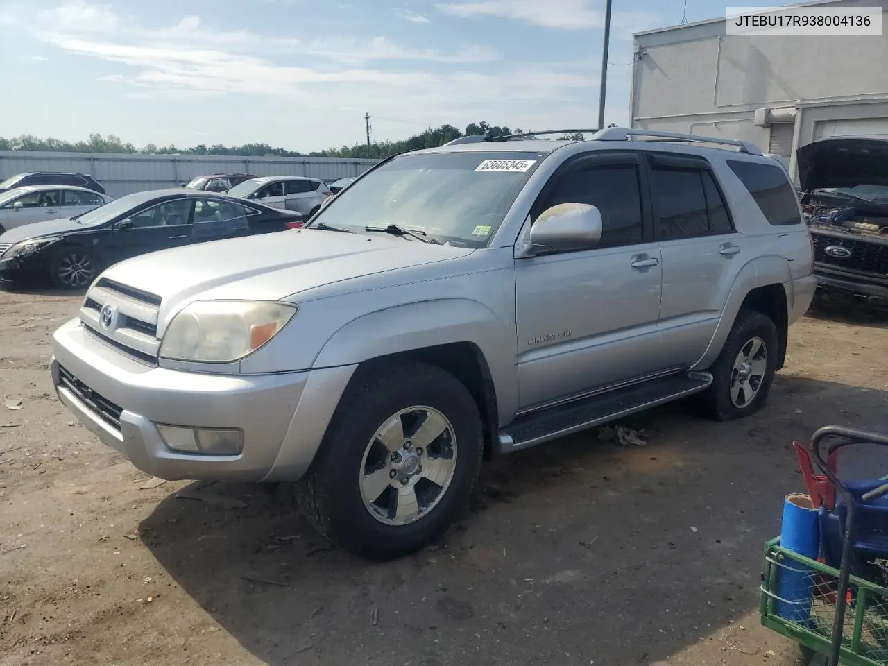 2003 Toyota 4Runner Limited VIN: JTEBU17R938004136 Lot: 65605345