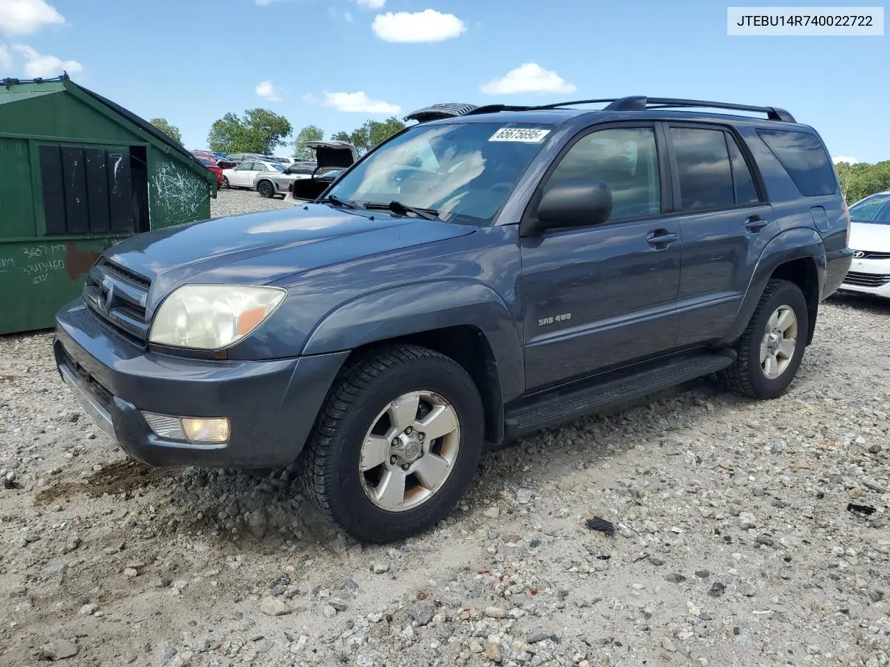 2004 Toyota 4Runner Sr5 VIN: JTEBU14R740022722 Lot: 65675695