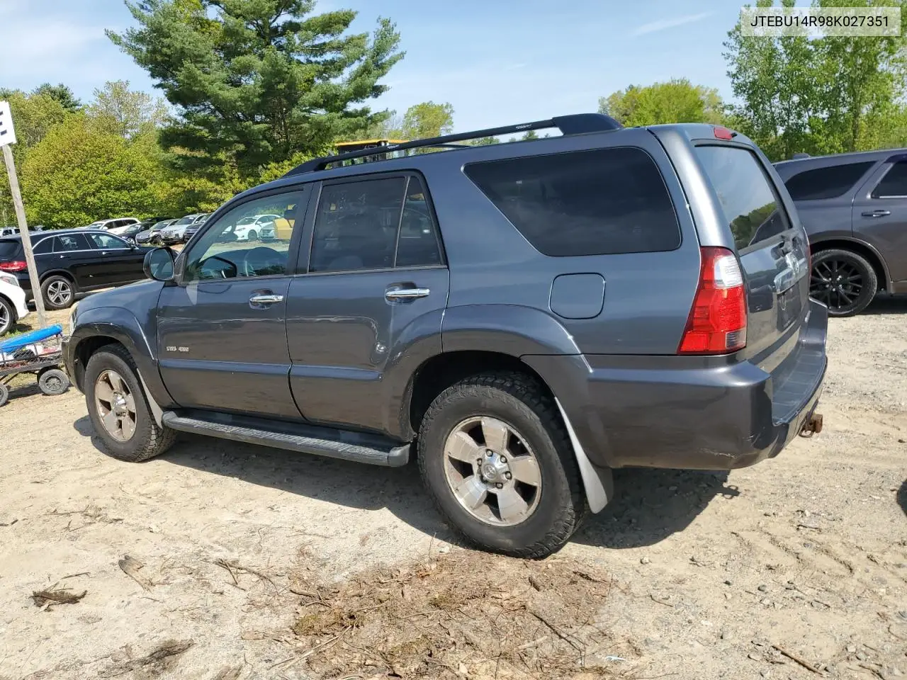 2008 Toyota 4Runner Sr5 VIN: JTEBU14R98K027351 Lot: 56939785