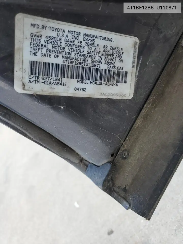 1996 Toyota Avalon Xl VIN: 4T1BF12B5TU110871 Lot: 61935585