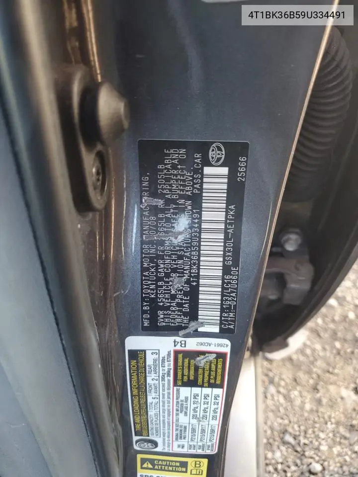 2009 Toyota Avalon Xl VIN: 4T1BK36B59U334491 Lot: 62019585