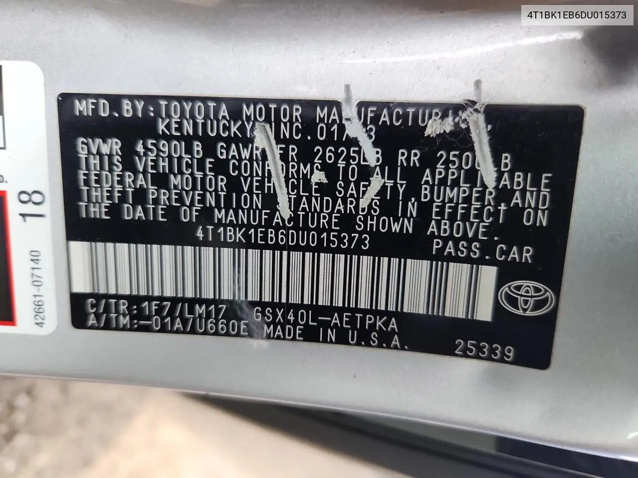 2013 Toyota Avalon Base VIN: 4T1BK1EB6DU015373 Lot: 63581345