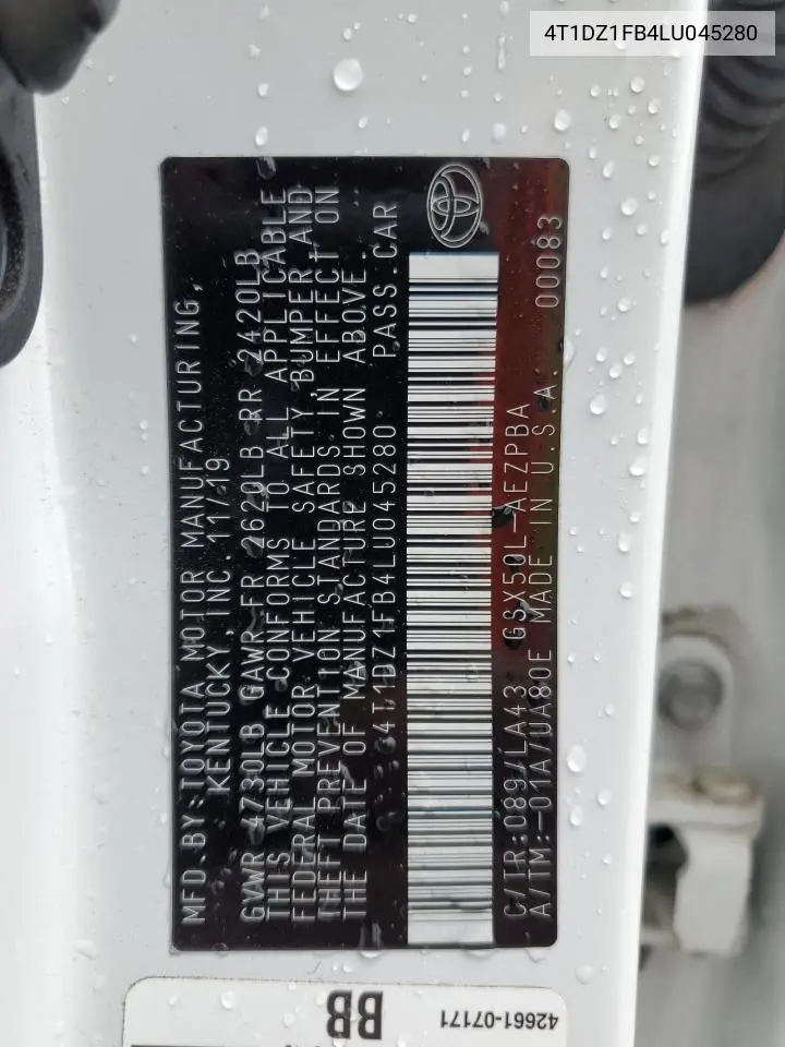 2020 Toyota Avalon Limited VIN: 4T1DZ1FB4LU045280 Lot: 55339925