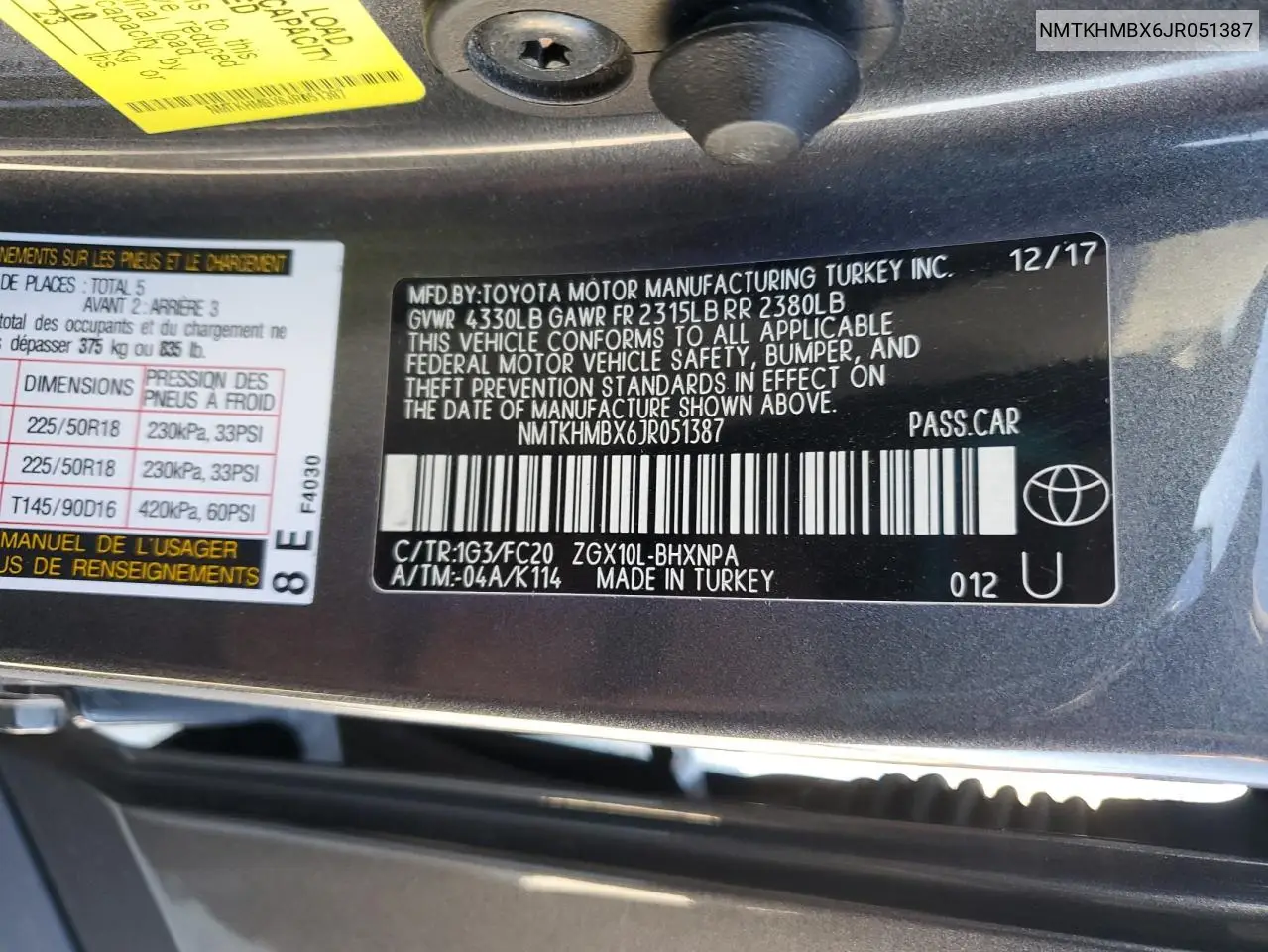 2018 Toyota C-Hr Xle VIN: NMTKHMBX6JR051387 Lot: 56193575