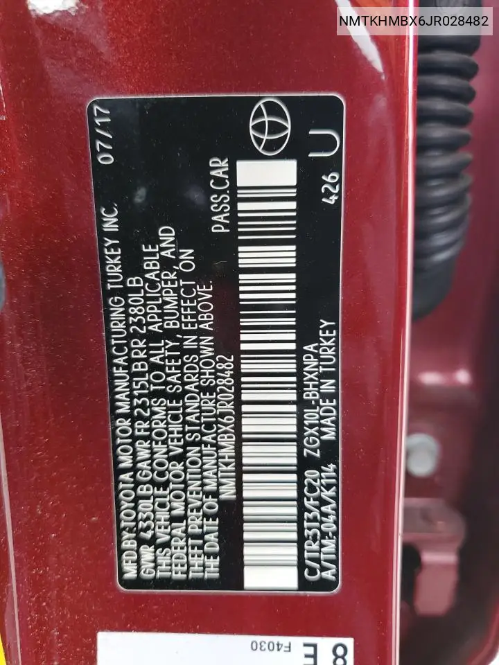 2018 Toyota C-Hr Xle VIN: NMTKHMBX6JR028482 Lot: 56601065