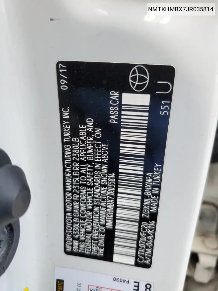 2018 Toyota C-Hr Xle VIN: NMTKHMBX7JR035814 Lot: 56830125