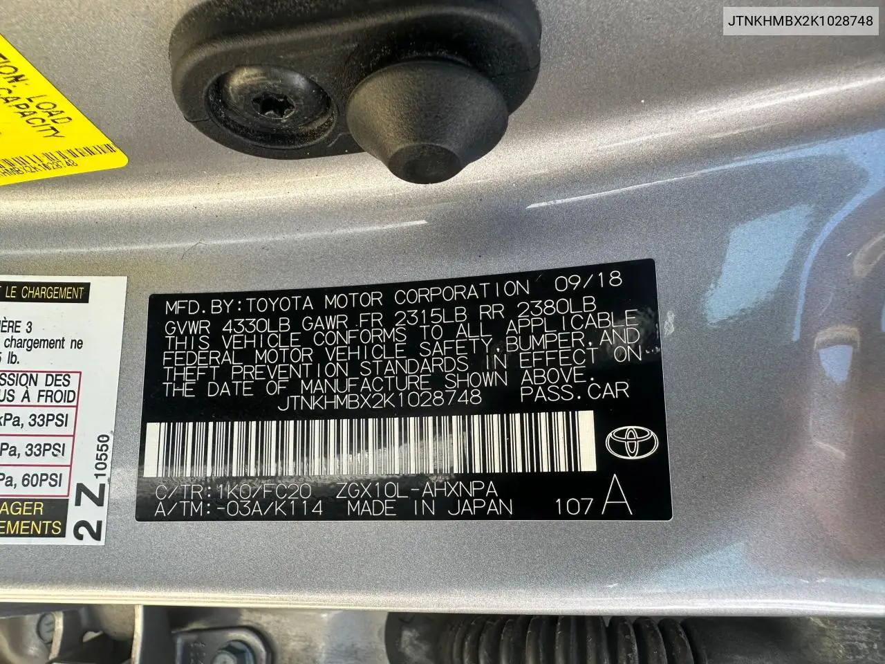 2019 Toyota C-Hr Xle VIN: JTNKHMBX2K1028748 Lot: 62222225